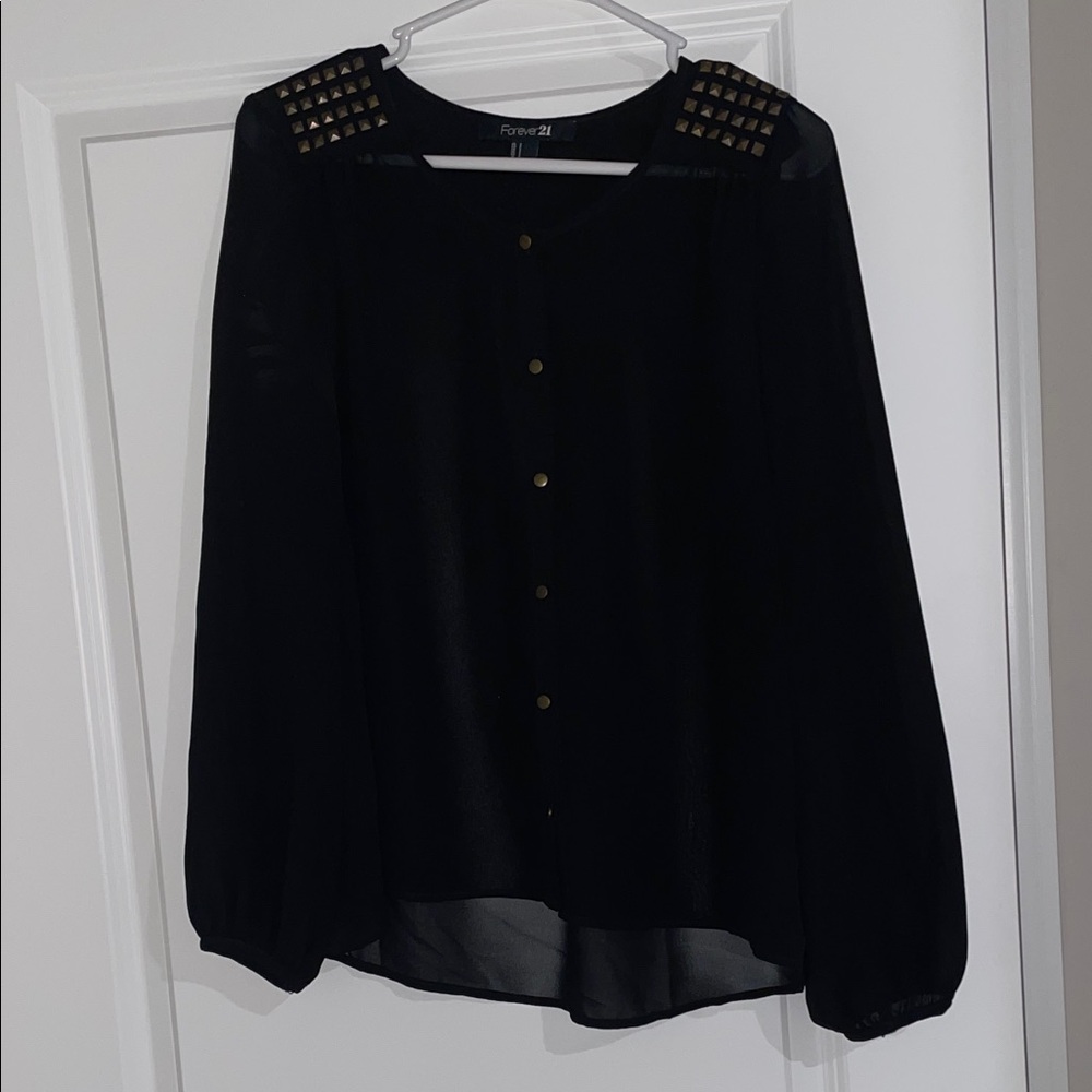 Forever 21 Black Sheer Blouse with Gold Studs